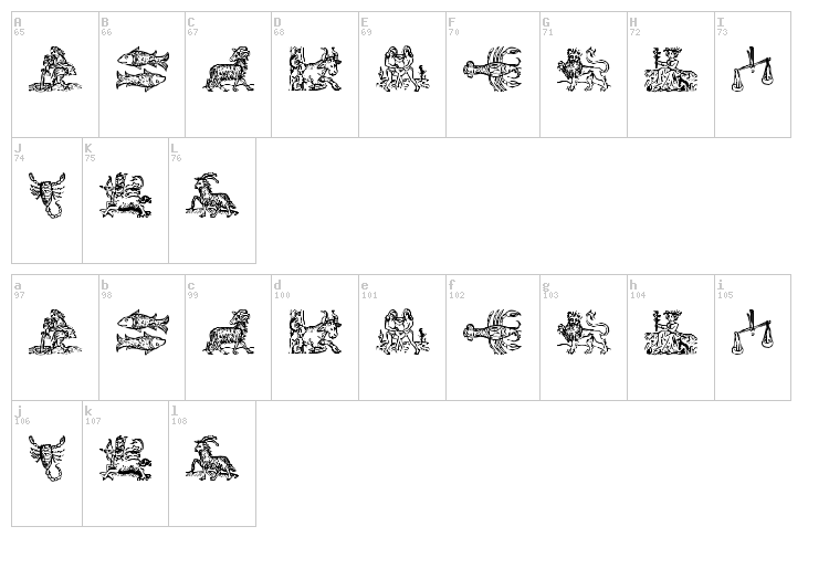 Tierkreis3 font map