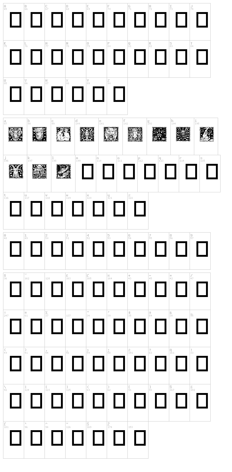 Zodiac 02 font map