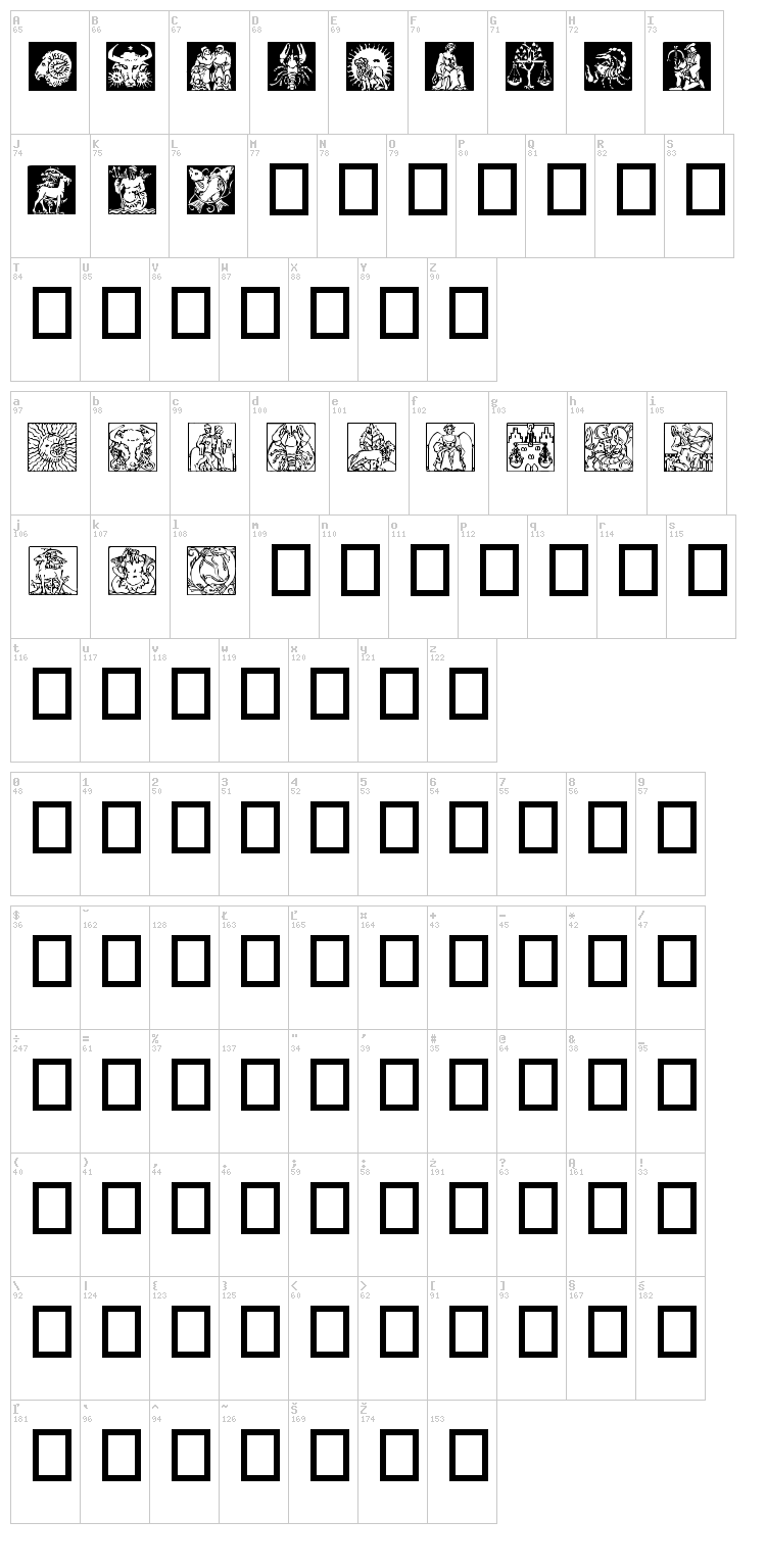 Zodiac 03 font map