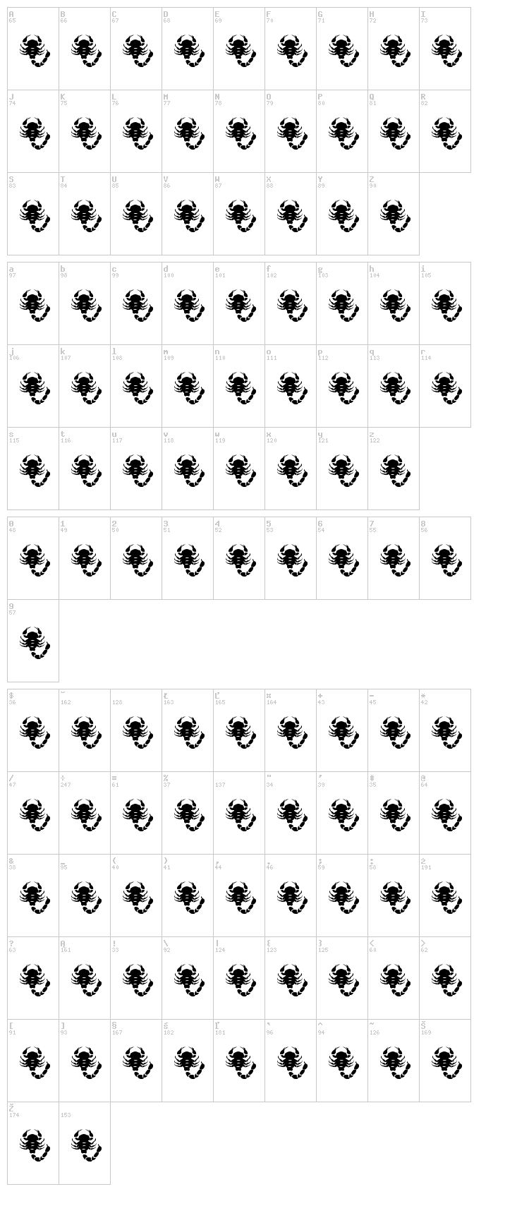 Zodiac Nice font map