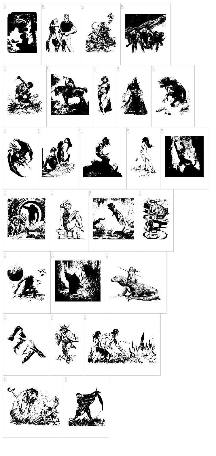 Frazetta Bats 1 font map
