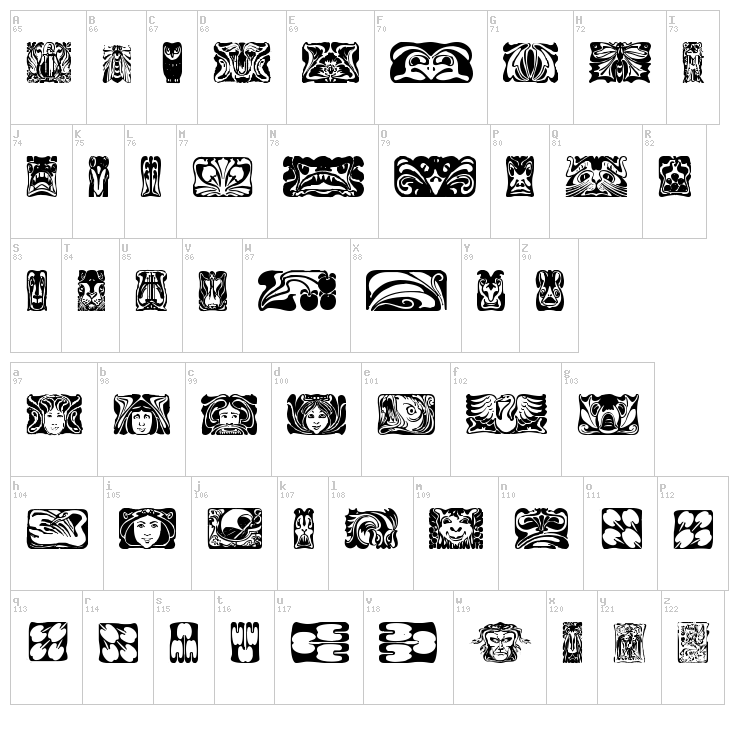 Jugendstil Ornamente font map