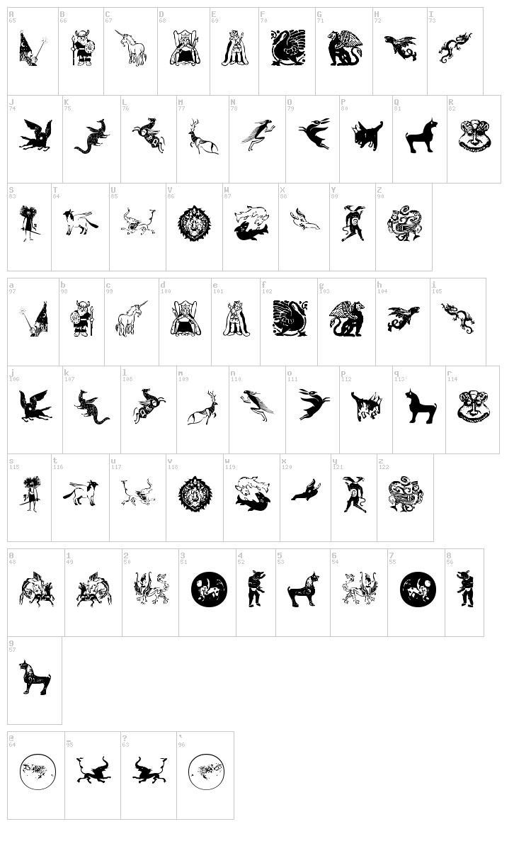 Mythological Disks font map