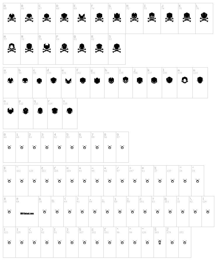 Dead Head font map
