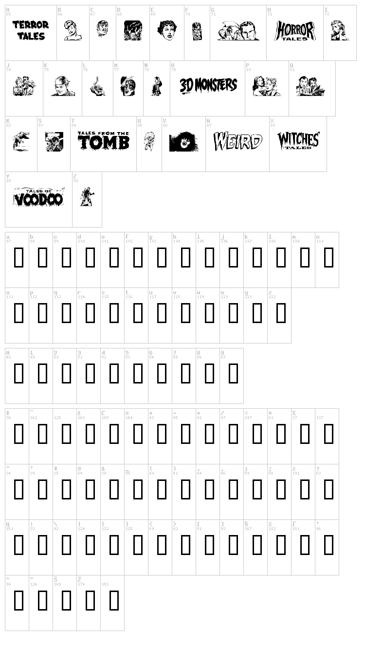 Eerie Pubs Dingbats II font map