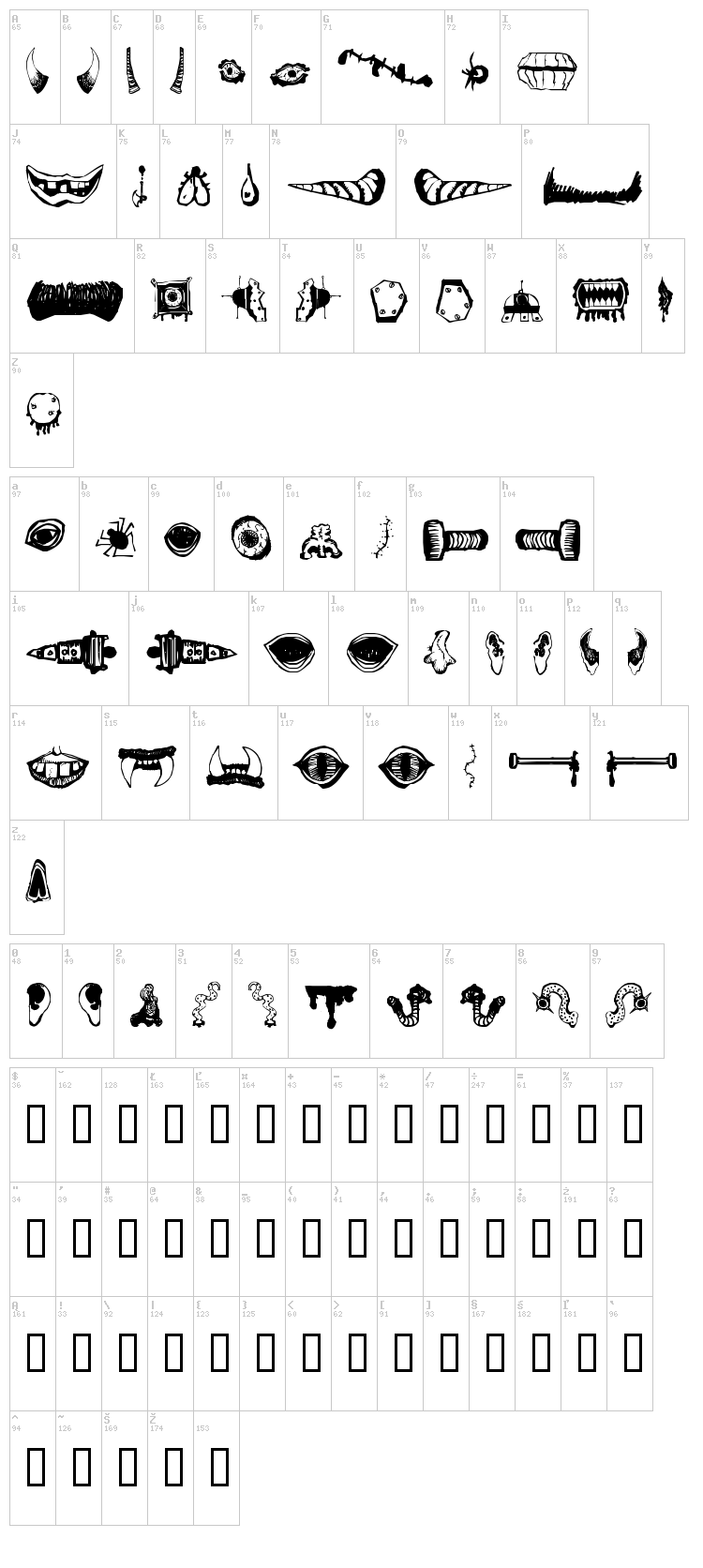 Monster Masher font map