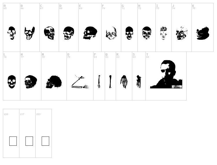 Old Skull Hellron font map