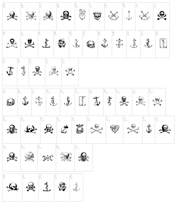 Pirates Two font map
