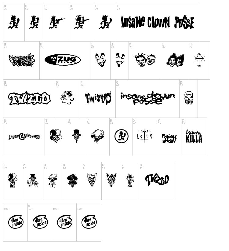 Psychopathic Font font map