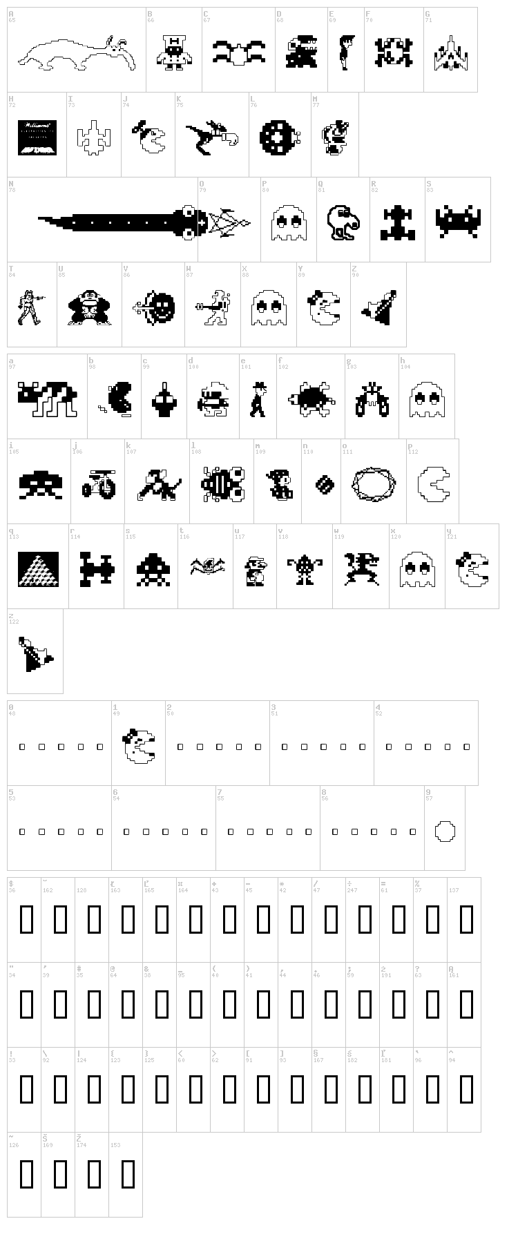 Arcade font map