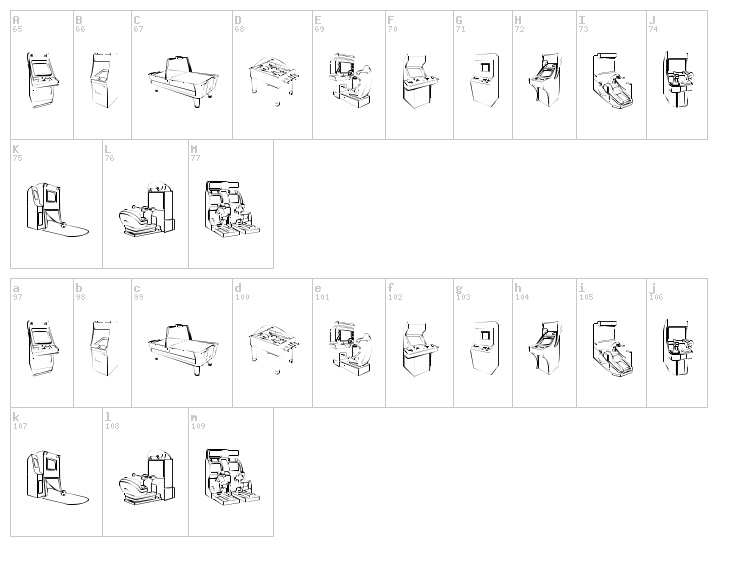 Arcade Video Games font map