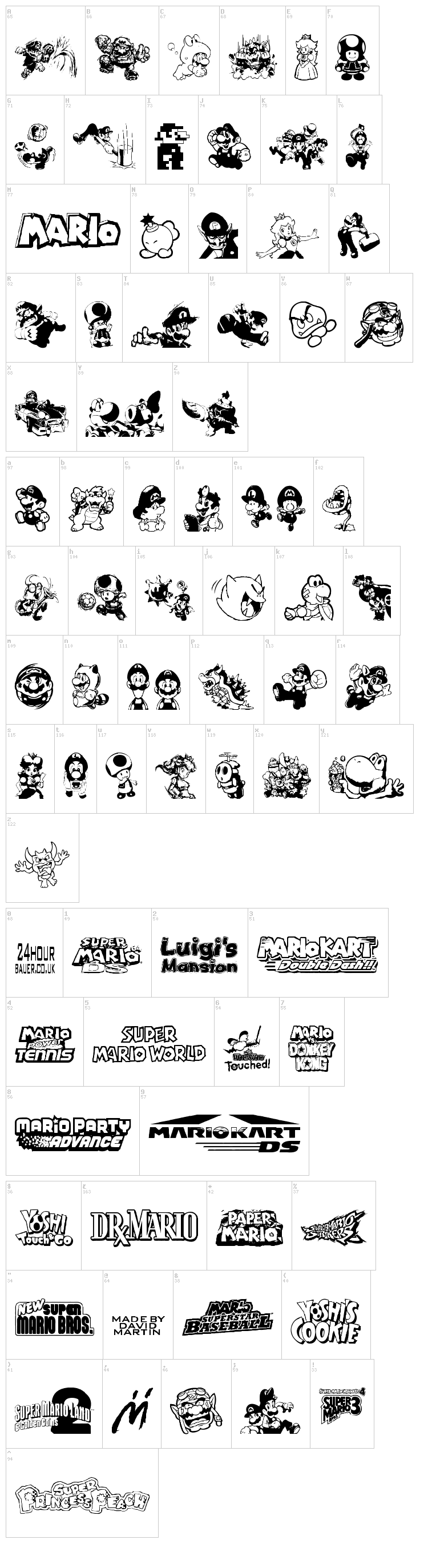 Mario and Luigi font map