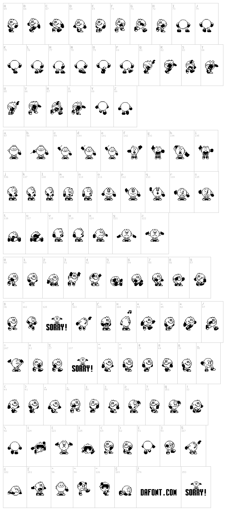 Pac-Man 2 The New Adventures font map