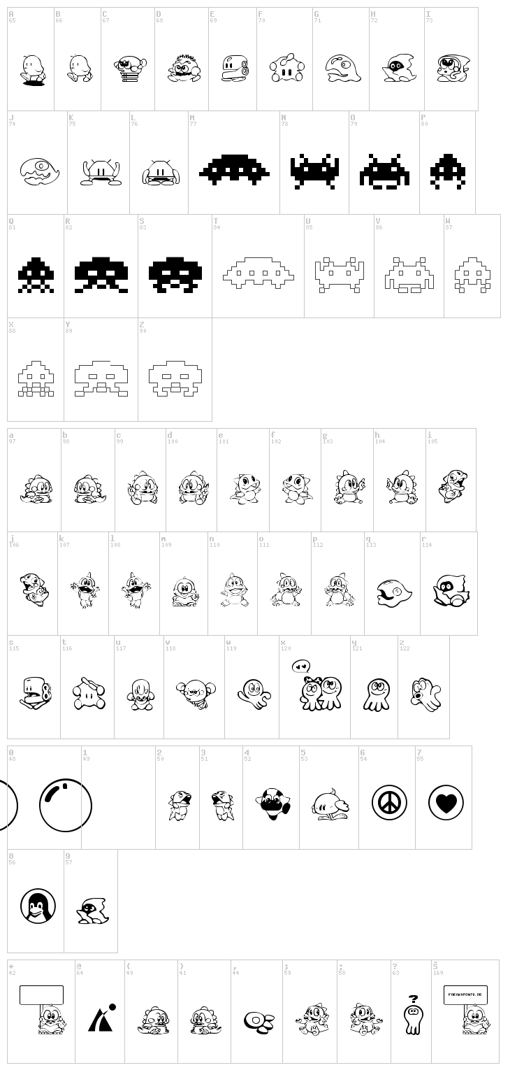 Taito All Stars font map