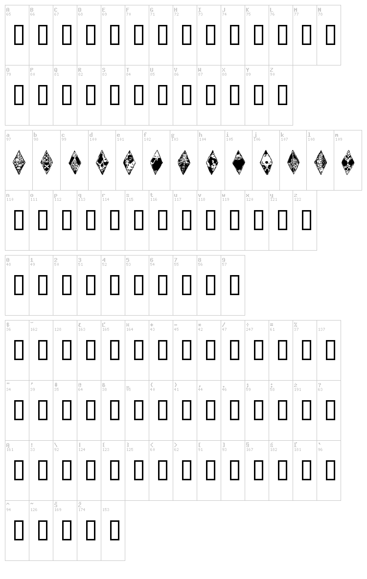 WW Wraith Bats font map