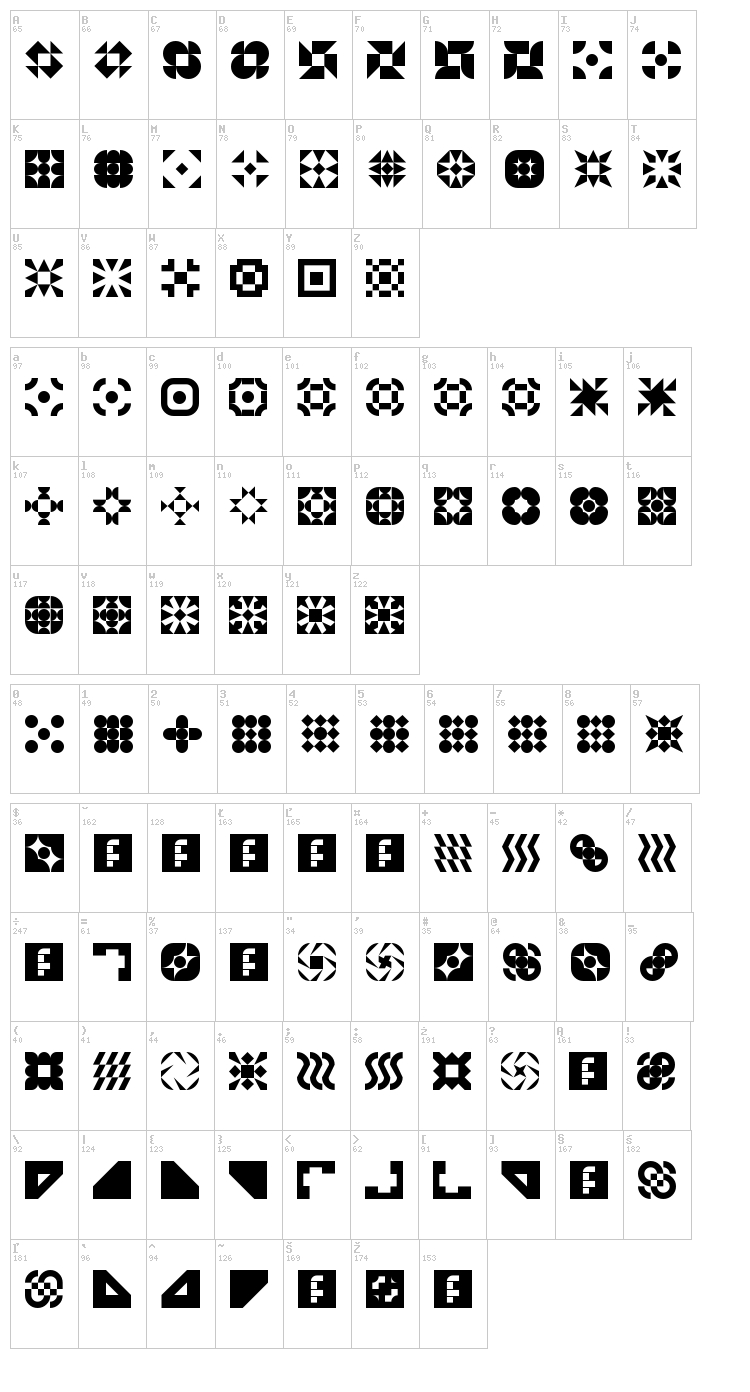 5 Geomedings font map