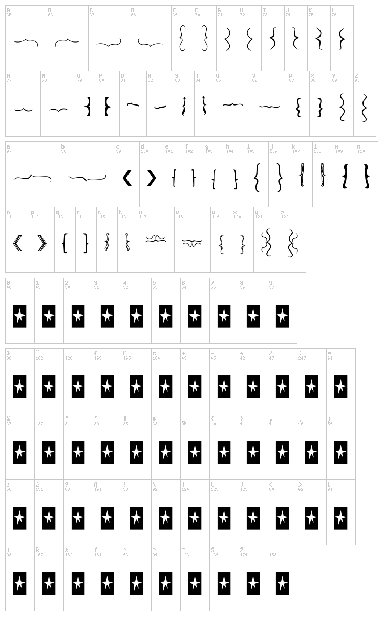 Bella K. Brackets font map