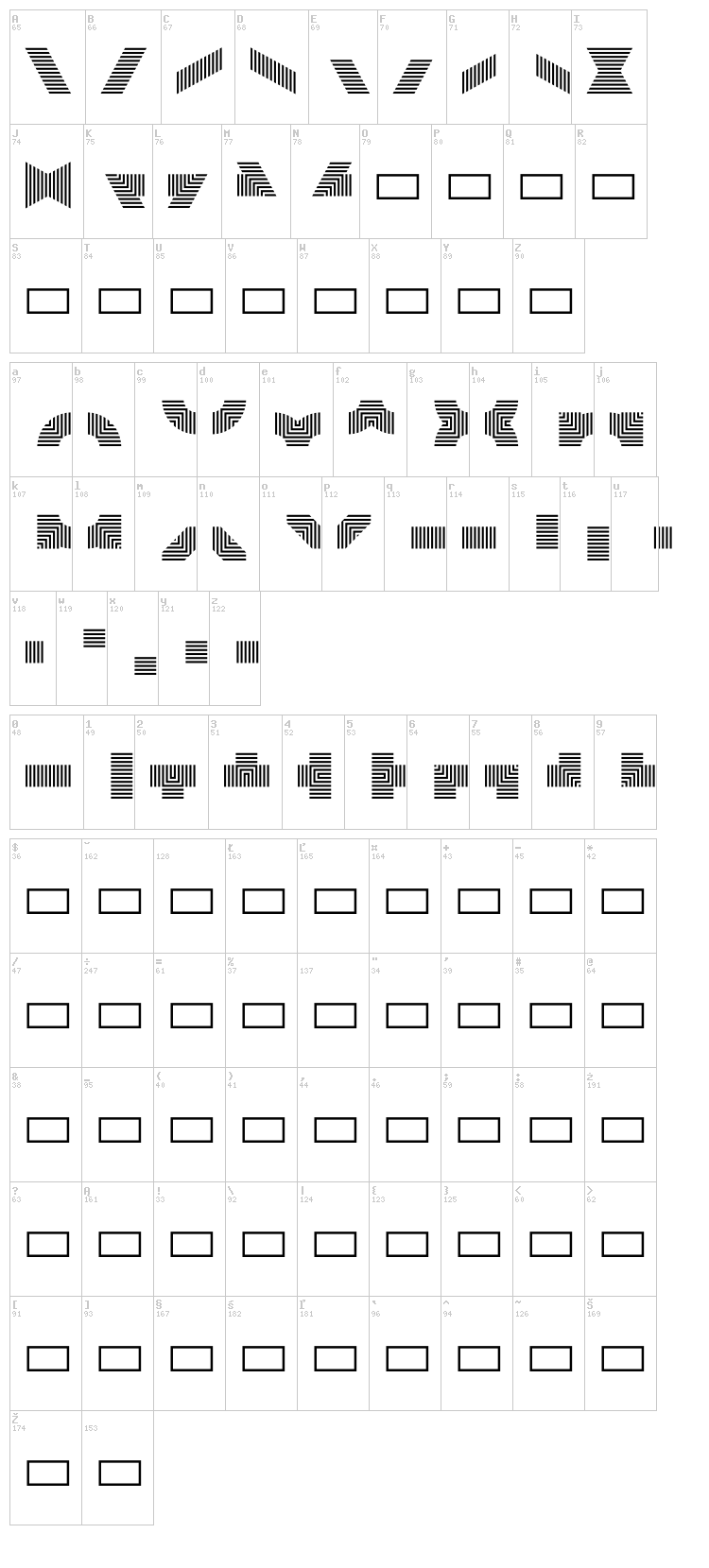 Bloque Demo font map