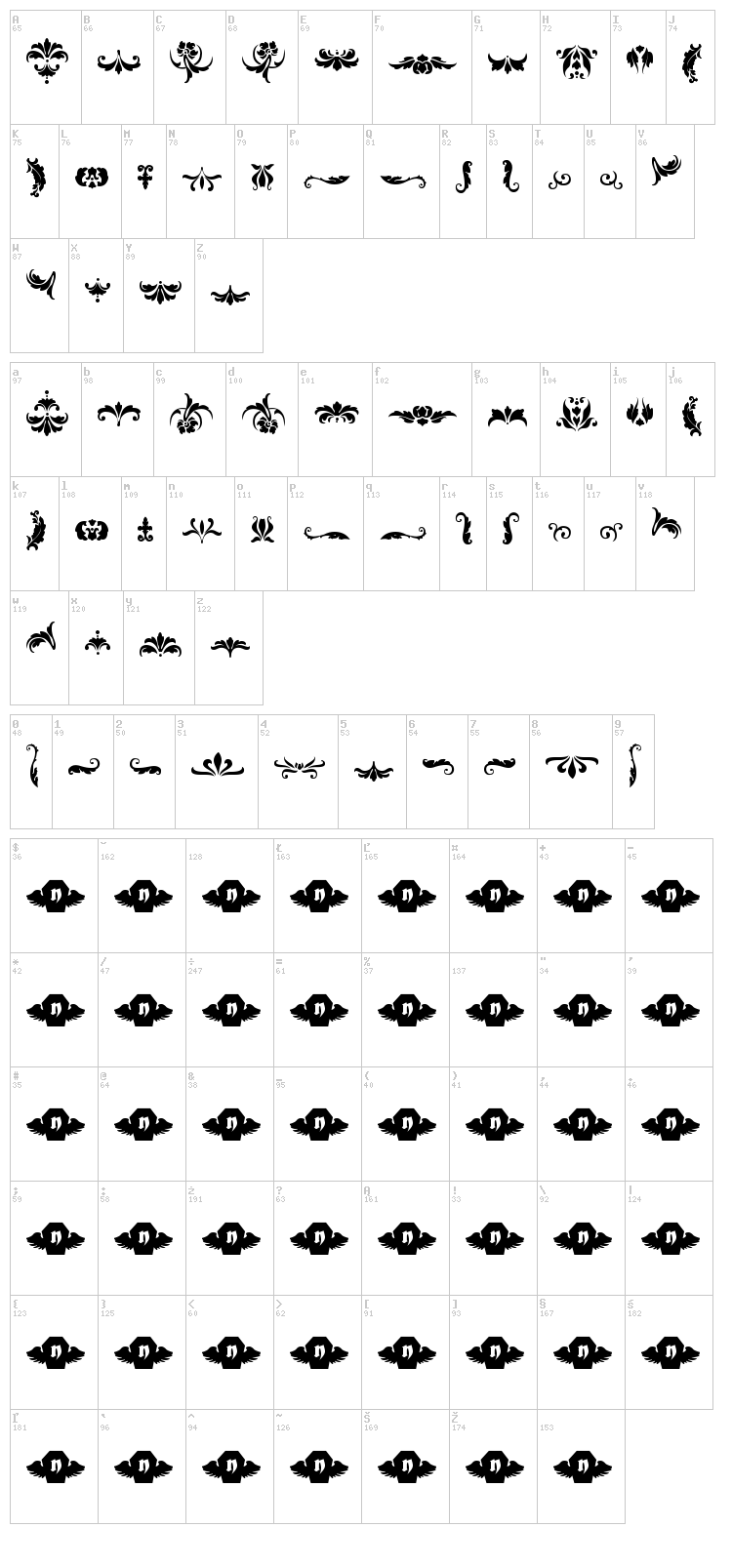 Damask Dings 1 font map