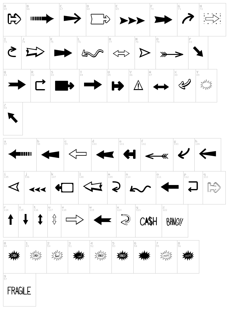 Follow The Arrow font map