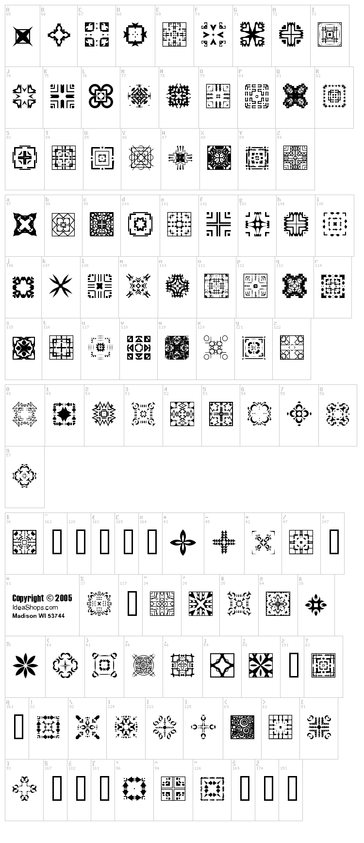 FontCo Designs font map