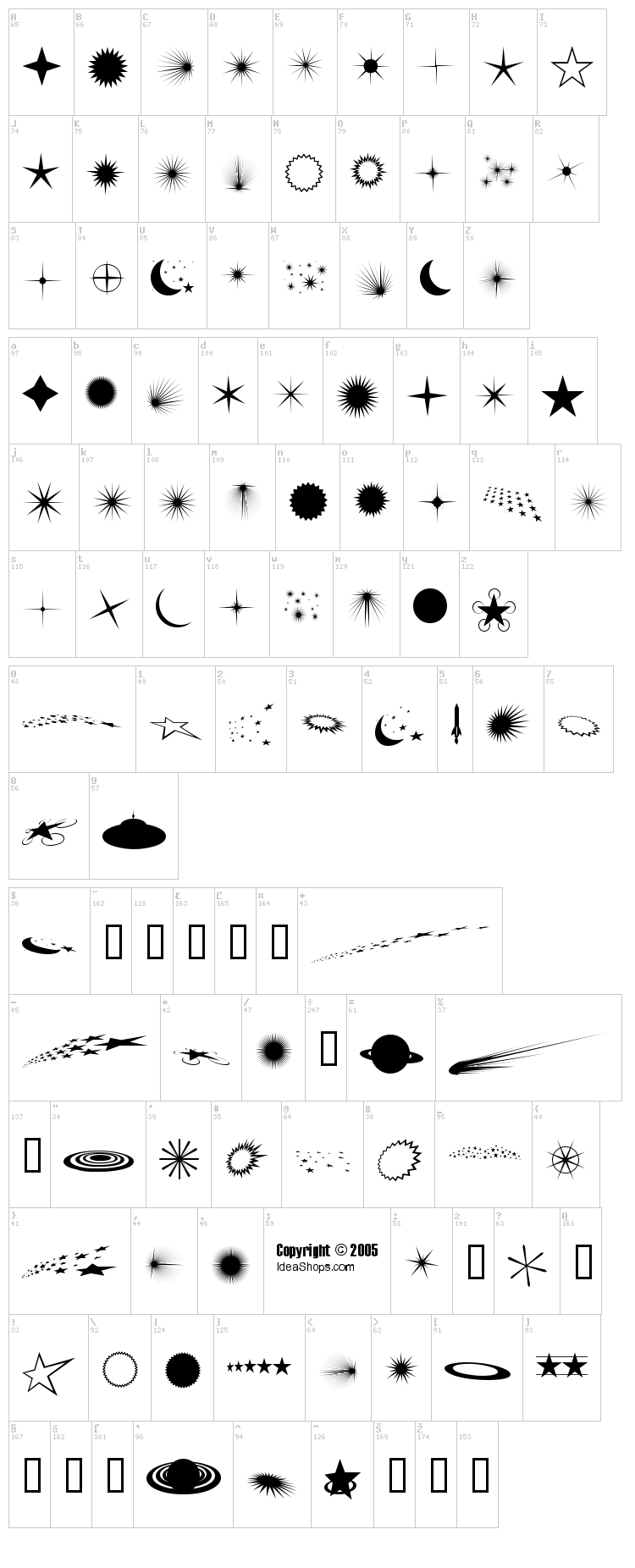FontCo Flares font map