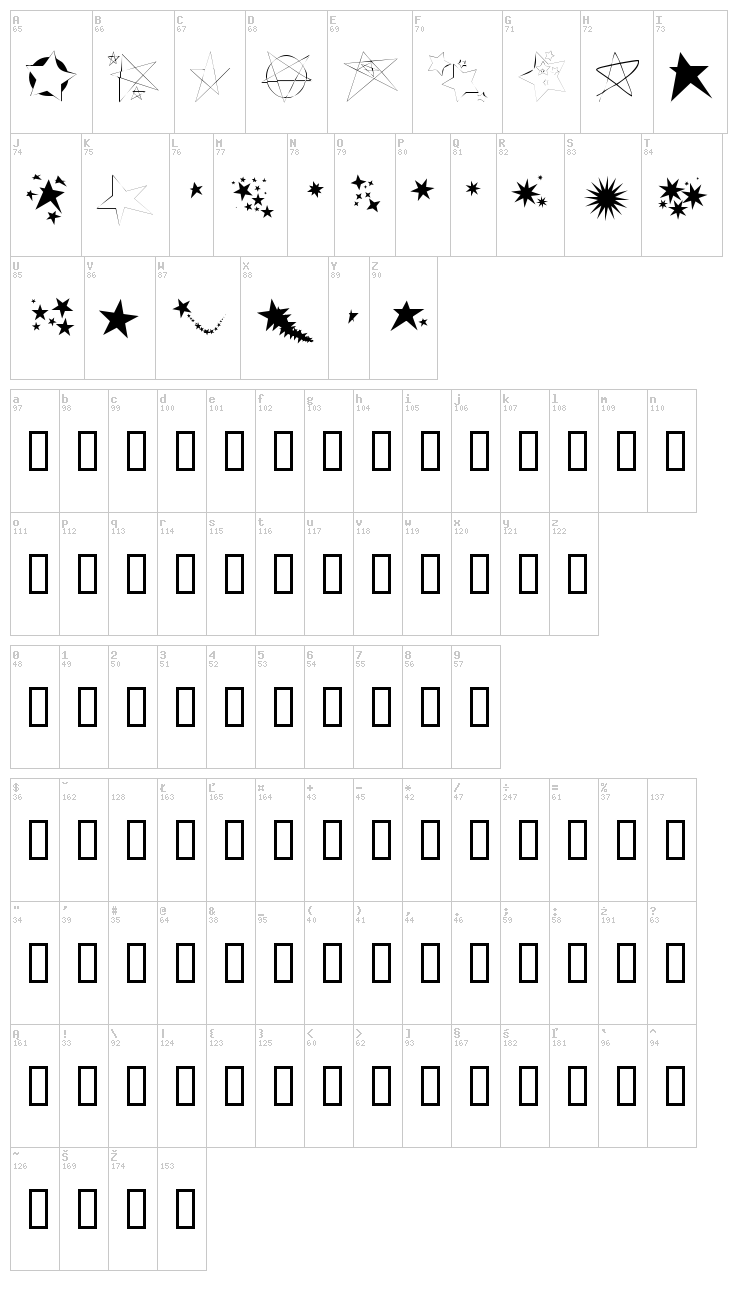 Freaking Stars font map