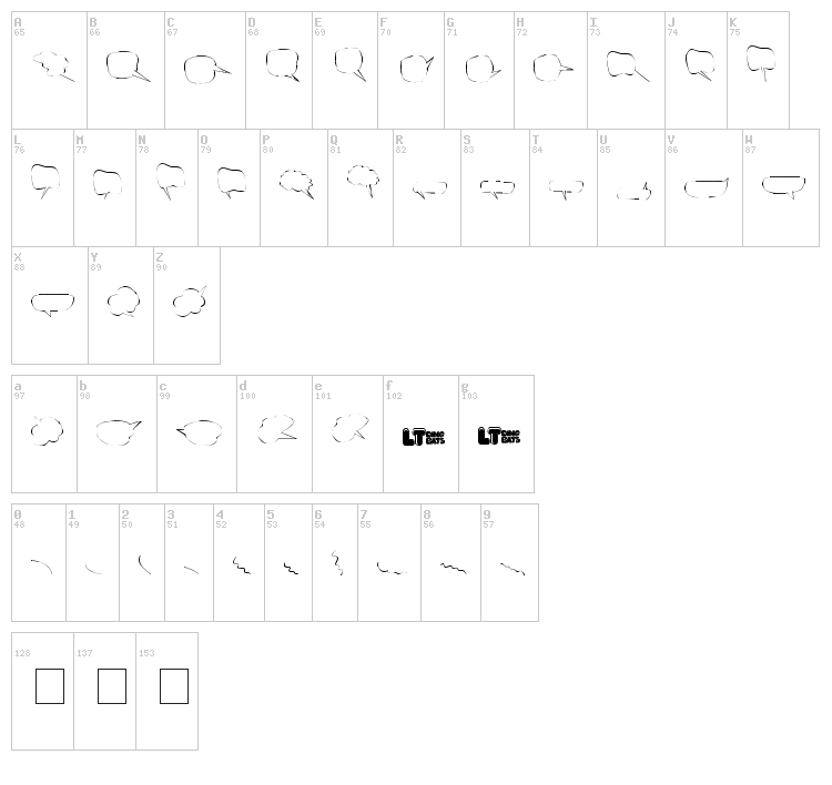 Freaky Comment Balloons LT font map