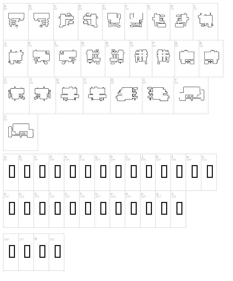 Future Boxes font map