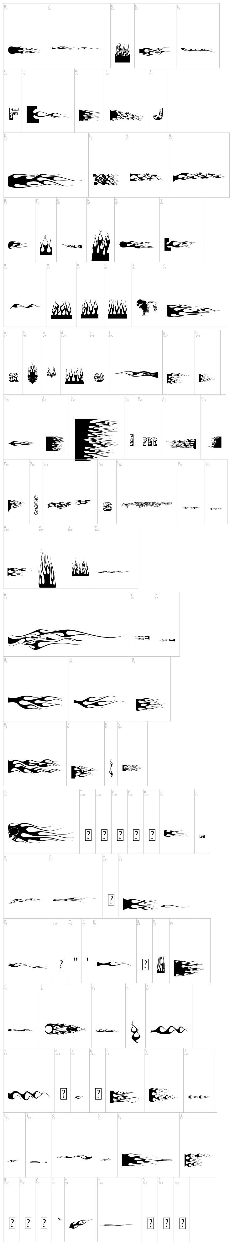 J-Flames font map