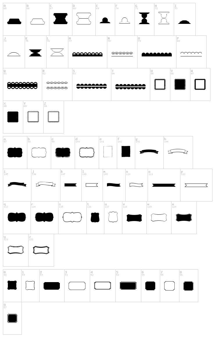 KG Flavor and Frames Five font map