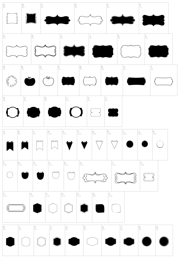 KG Flavor And Frames Four font map
