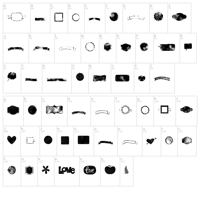 KG Flavor And Frames Seven font map