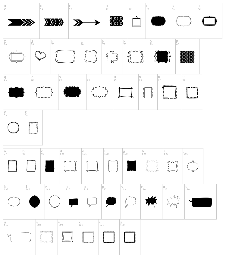 KG Flavor And Frames Two font map