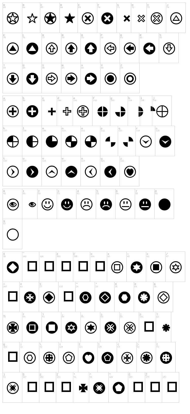 PizzaDude Bullets font map