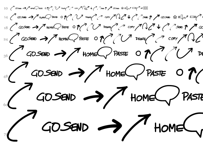 PW New Arrows font waterfall