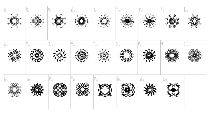 Rosette 110621 font map