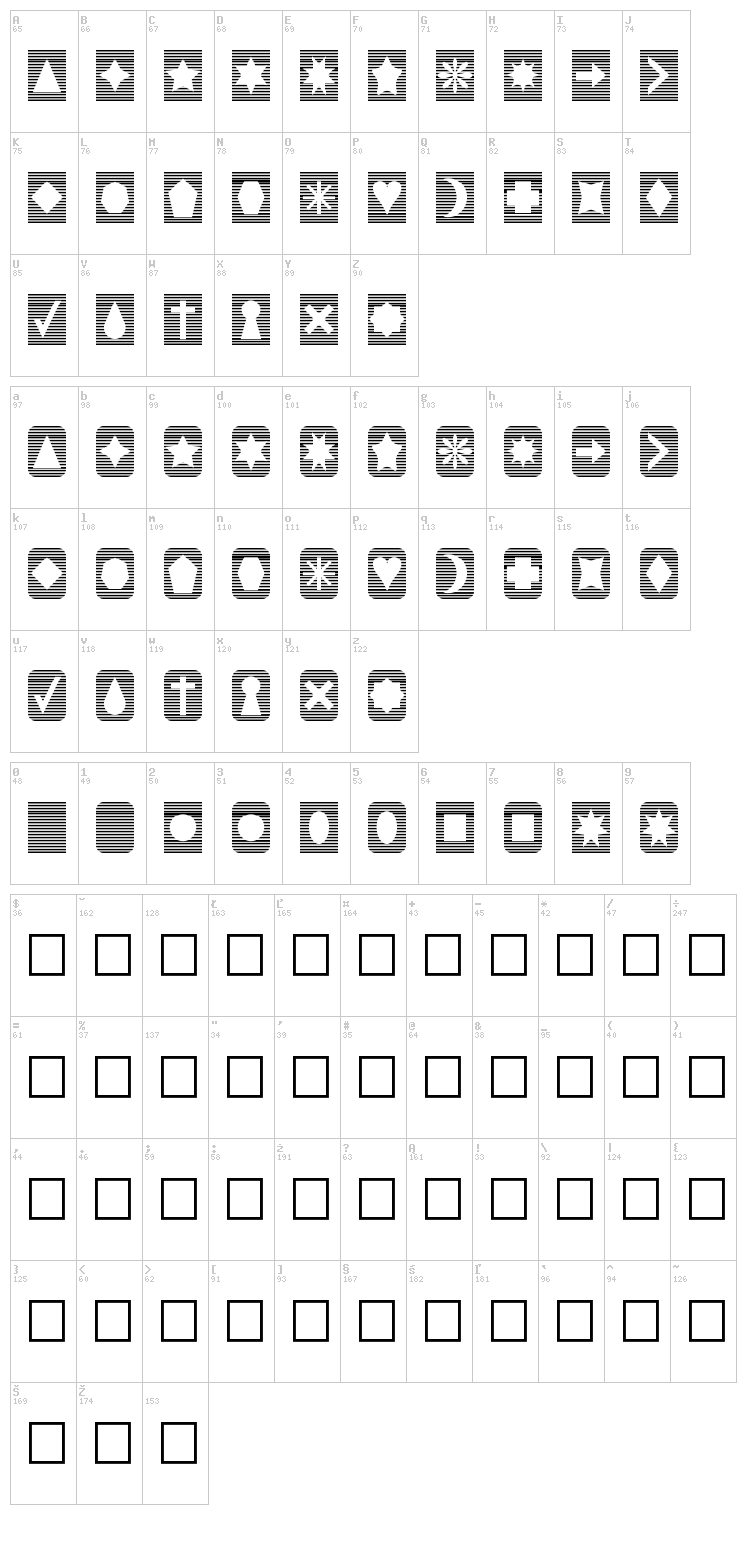 Slats n Things font map