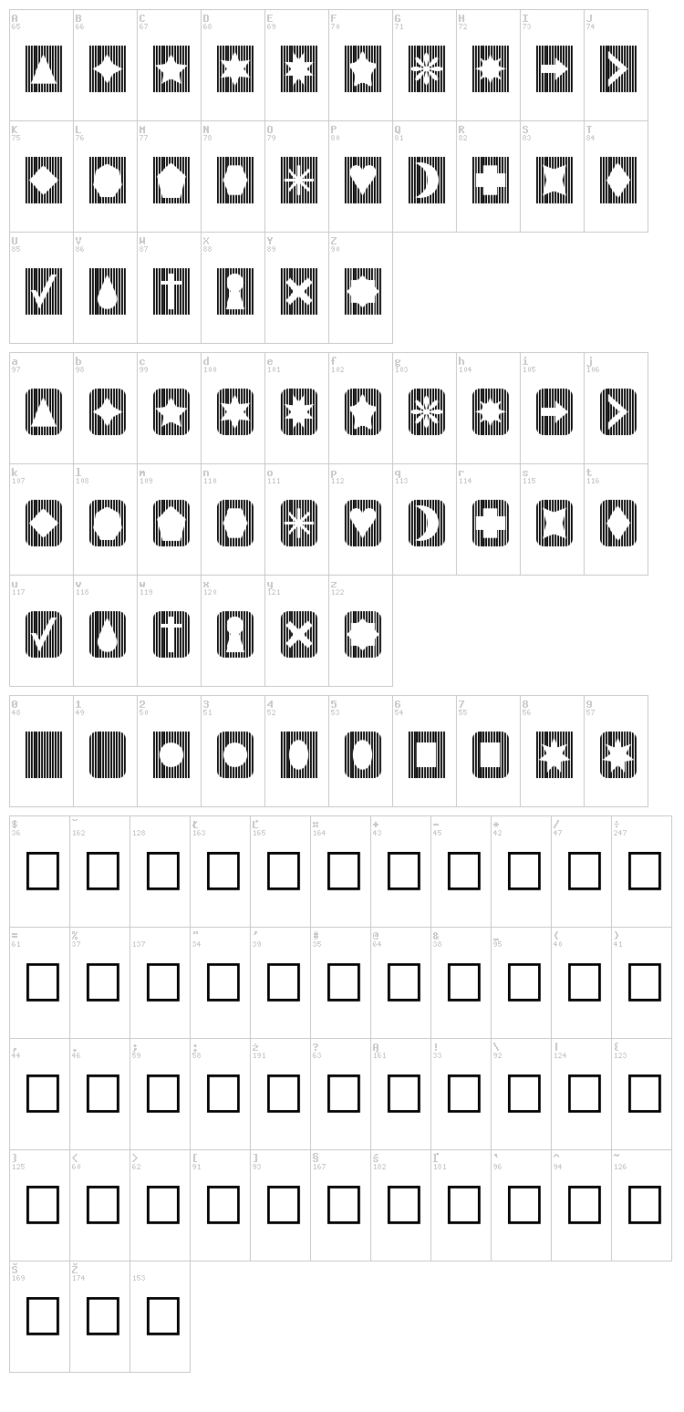 Slats n Things font map