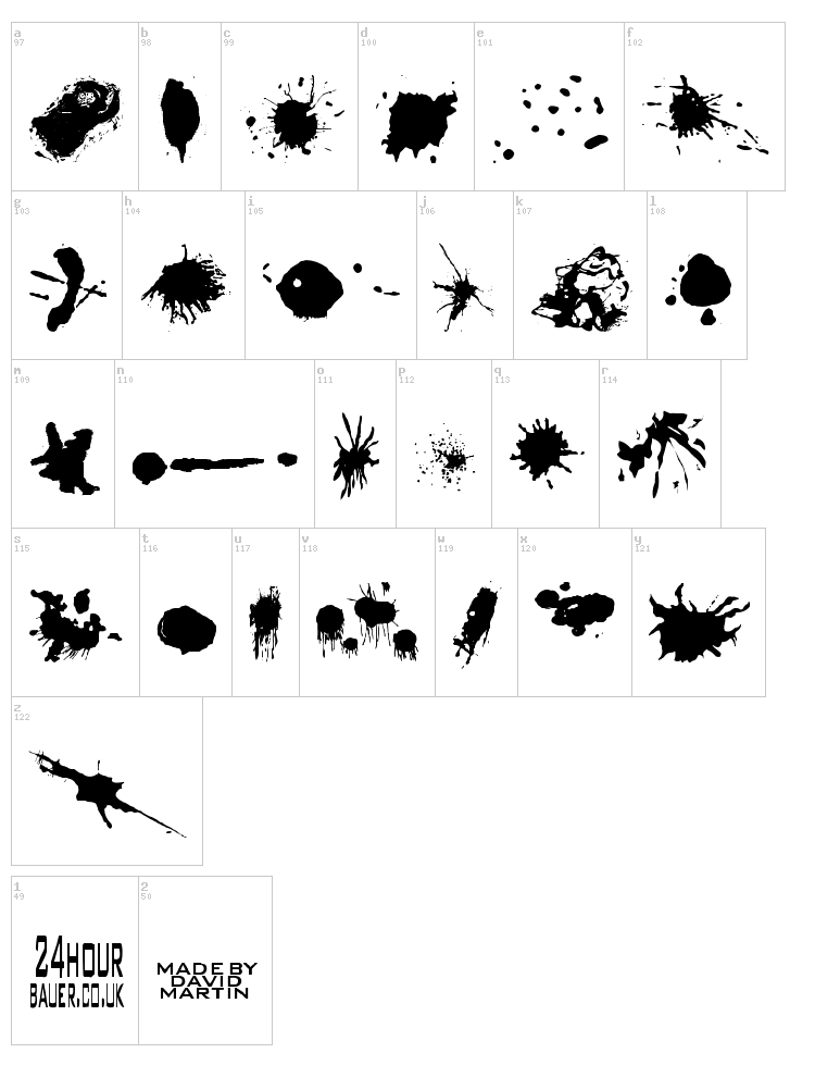Split Splat Splodge font map