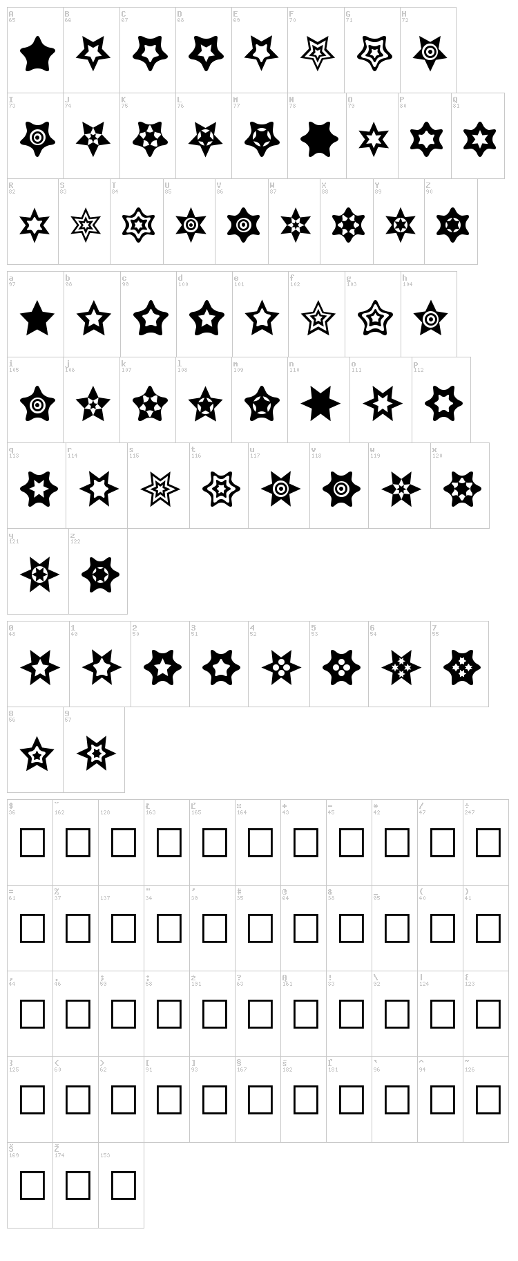 Star Things font map