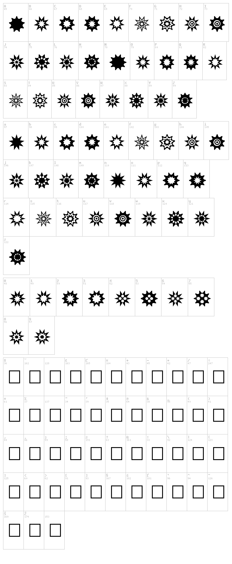 Star Things font map