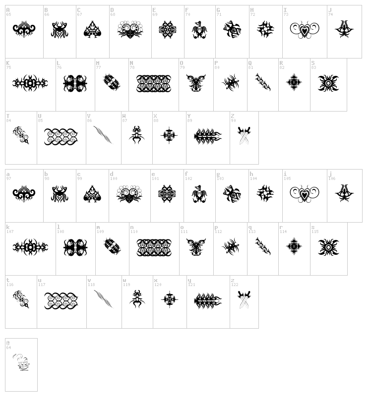 Tribal Tattoo Addict font map