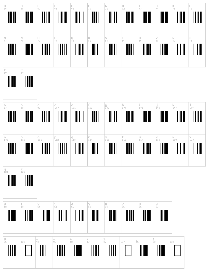 3 of 9 Barcode font map