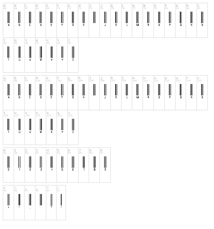 Barcode Font font map