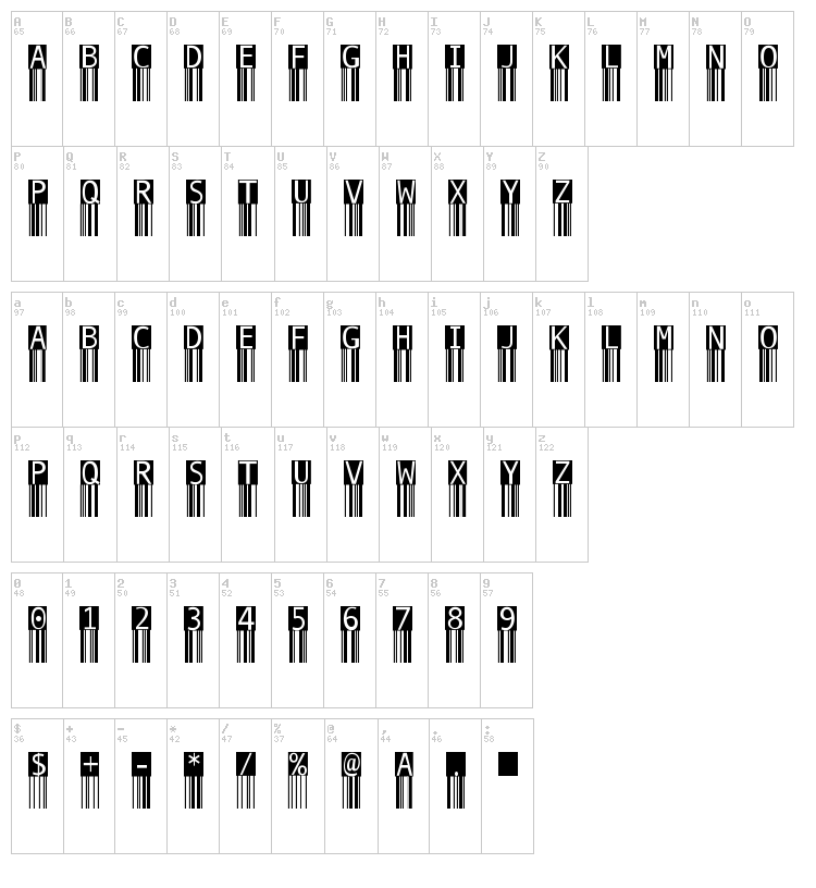 BarMKode-Inverse font map