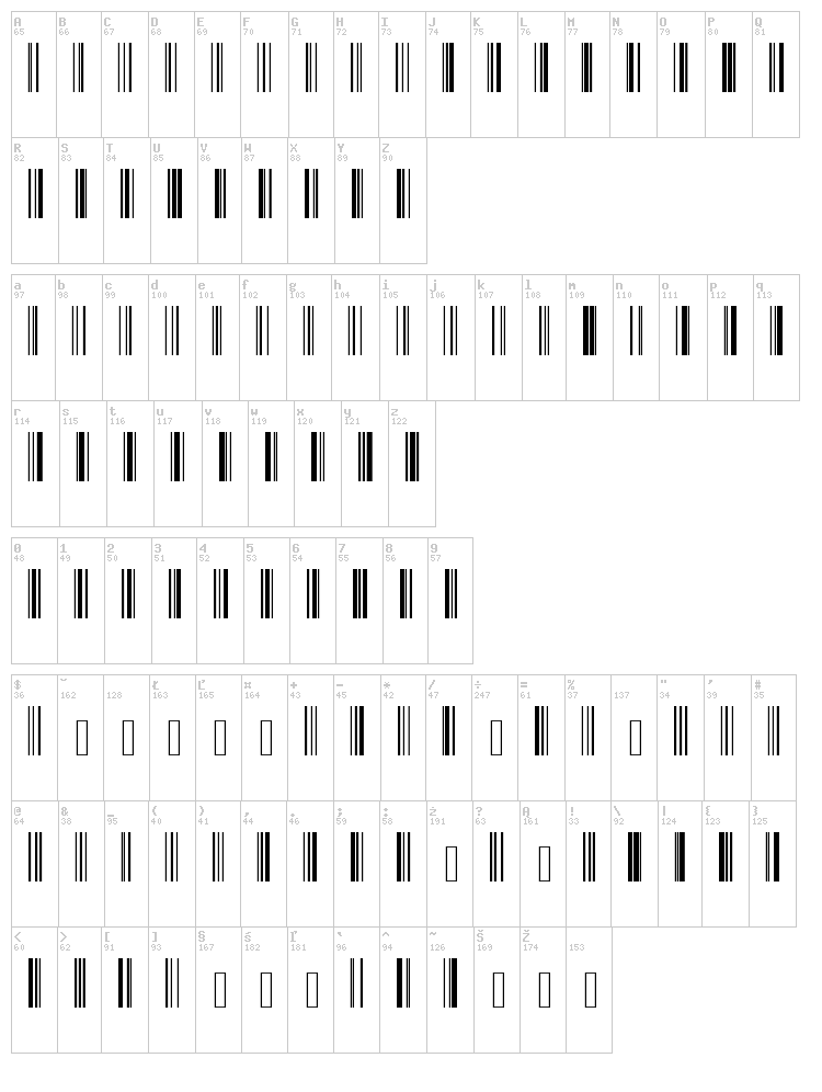 Code 128 font map