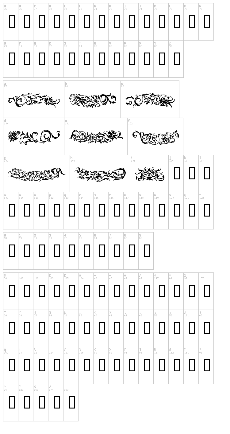 Flower Ornaments font map