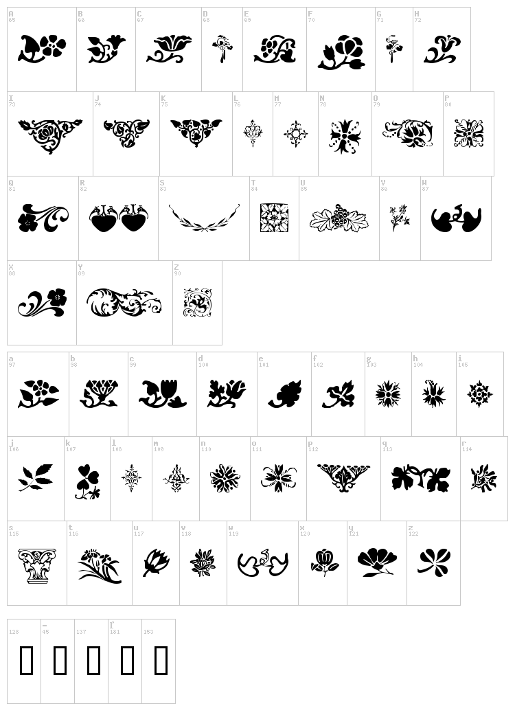 Printer's Ornaments One font map