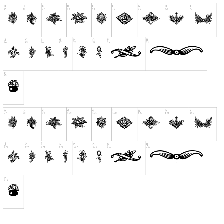 Schluss Vignetten font map